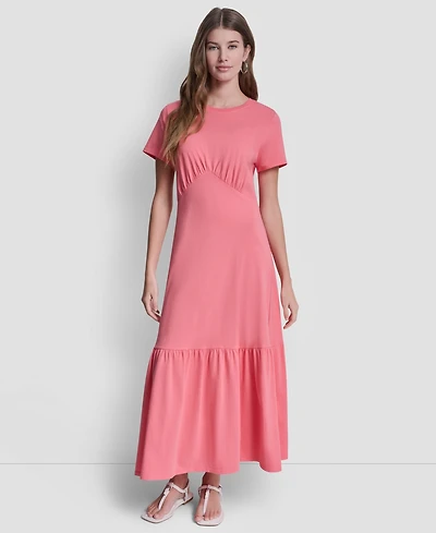 Dkny Jeans Women's Ruched Bodice Crewneck Long Dress