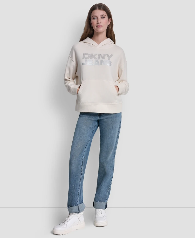 Dkny Jeans Women's Stacked Rhinestone Foil Logo Hoodie