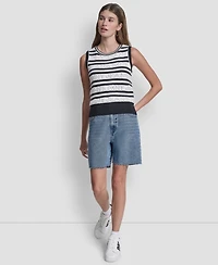 Dkny Jeans Women's Sleeveless Logo Pointelle Striped Sweater