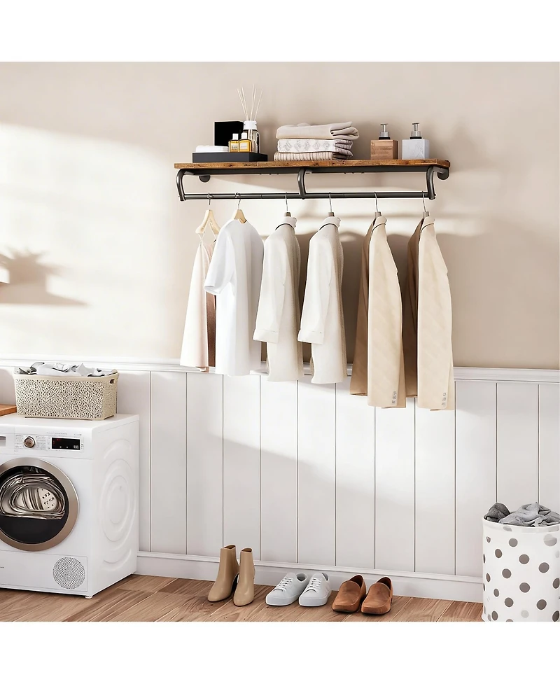 Yigii Wall Mounted 2-in-1 Clothes Rack with Top Shelf for Keys & Clothes