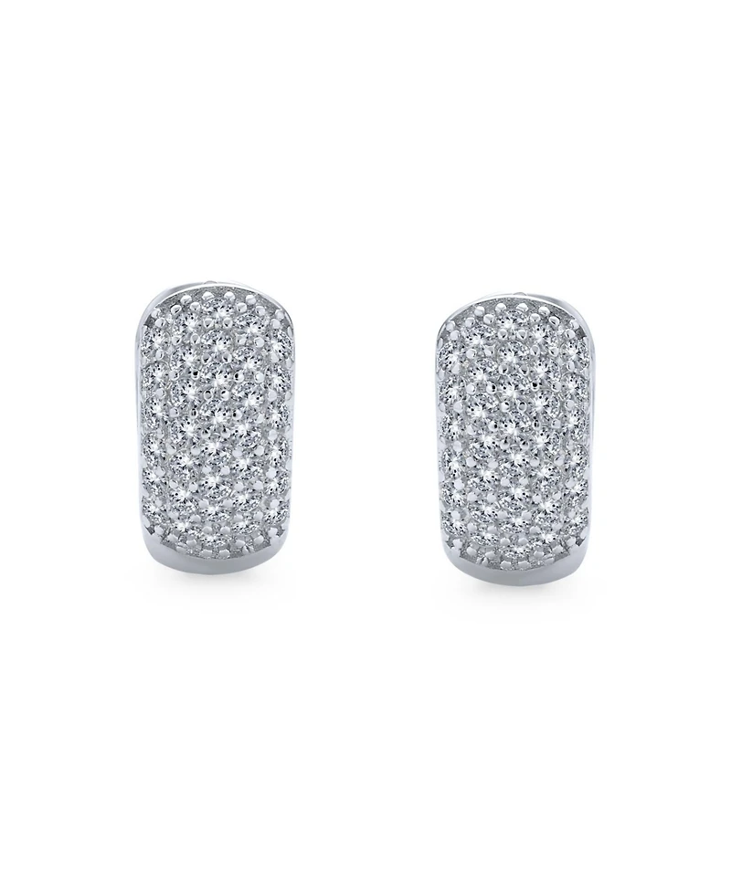 Bling Jewelry Wide 5 Five Row Pave Cubic Zirconia Cz Huggie Mini Hoop Earrings Gold Plated .925 Sterling Silver