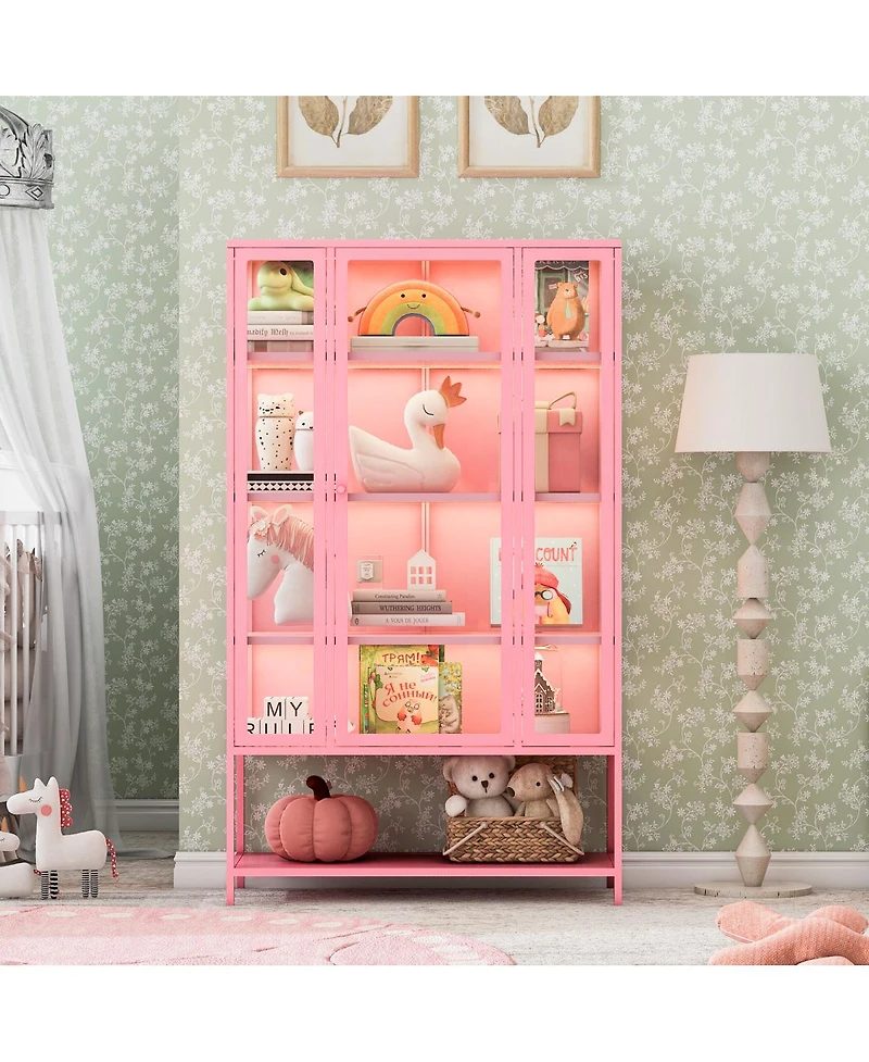 Streamdale Furniture 67.25" Iron Display Cabinet with Glass Door and Led Lights