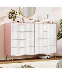 gaomon Fluted Dresser for Bedroom with 8 Drawers,55" Wide Modern Chest of Wooden Bedroom Chest with Metal Handle,Clothes Storage Organizer