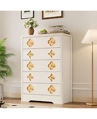gaomon 5 Drawer Tall Dresser for Bedroom, 45'' Boho Chest of Drawers, Wooden Chest with Clothes Storage Cabinet