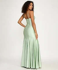 B Darlin Juniors' V-Neck Shiny Knit Gown