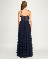 B Darlin Juniors' Lace Ruffled Sweetheart Sleeveless Gown, Created for Macy's