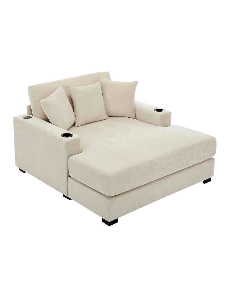 Streamdale Furniture Oversized Chenille Chaise Lounger with Built-in Charge Station