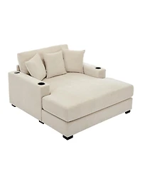 Streamdale Furniture Oversized Chenille Chaise Lounger with Built-in Charge Station