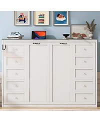 Streamdale Furniture Full Size Murphy Bed with Led Light, Foldable Cabinet