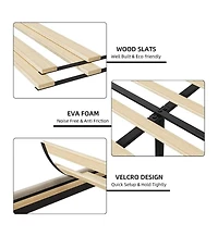 gaomon Size Bed Frame with Upholstered Wingback Headboard, Luxurious Linen Upholstery Platform Bed with Charging Station, Button Tufted Design