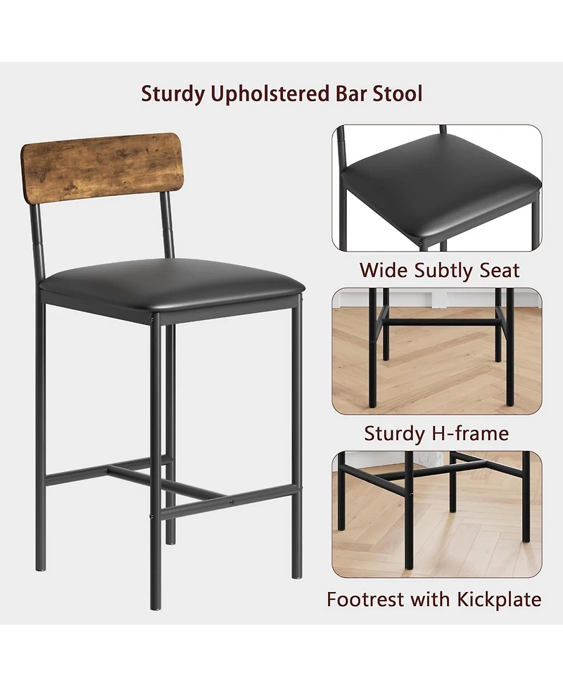 gaomon Bar Stools Set of 2 Kitchen Bar Stools with Footrest Pu Upholstered Counter Height Barstools Bar Chairs with Back for Kitchen Easy Assembly