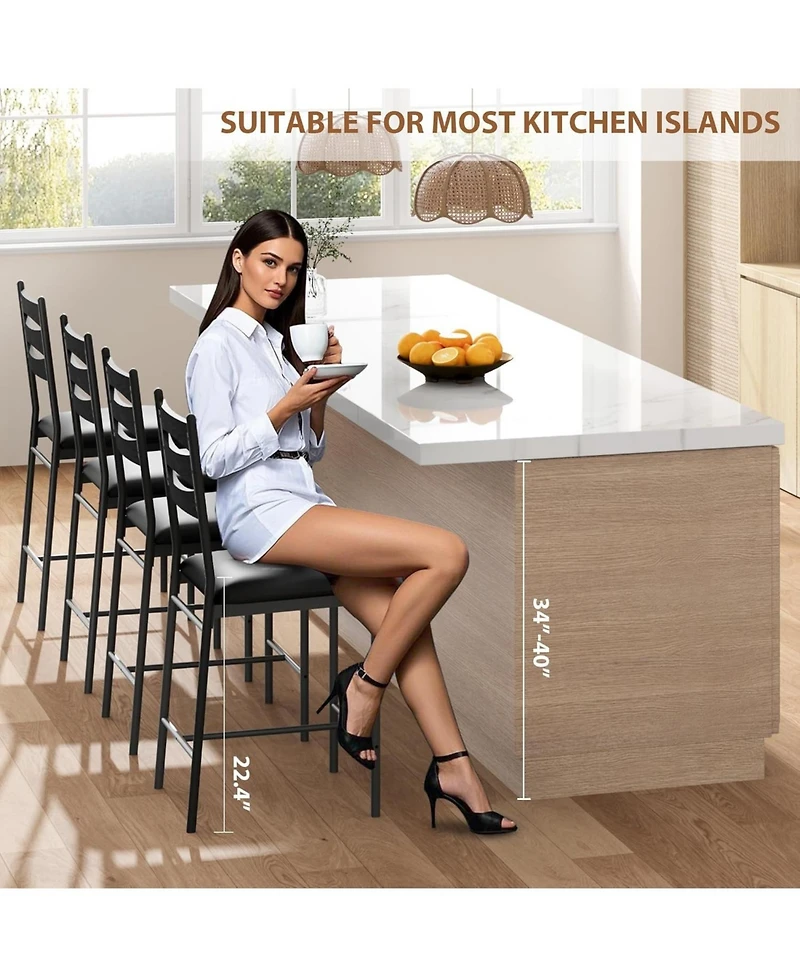 gaomon Bar Stools Set of 4 Barstools Faux Leather Upholstered Bar Chair Wooden with Back and Footrest and Thick Cushion Counter Height Bar Stools