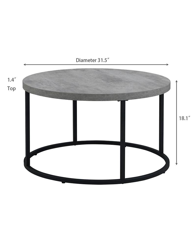 Streamdale Furniture 31.5" Round Coffee Table, Modern Industrial Concrete Center Table