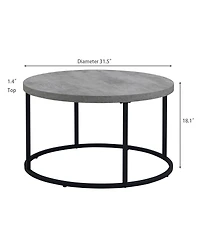 Streamdale Furniture 31.5" Round Coffee Table, Modern Industrial Concrete Center Table