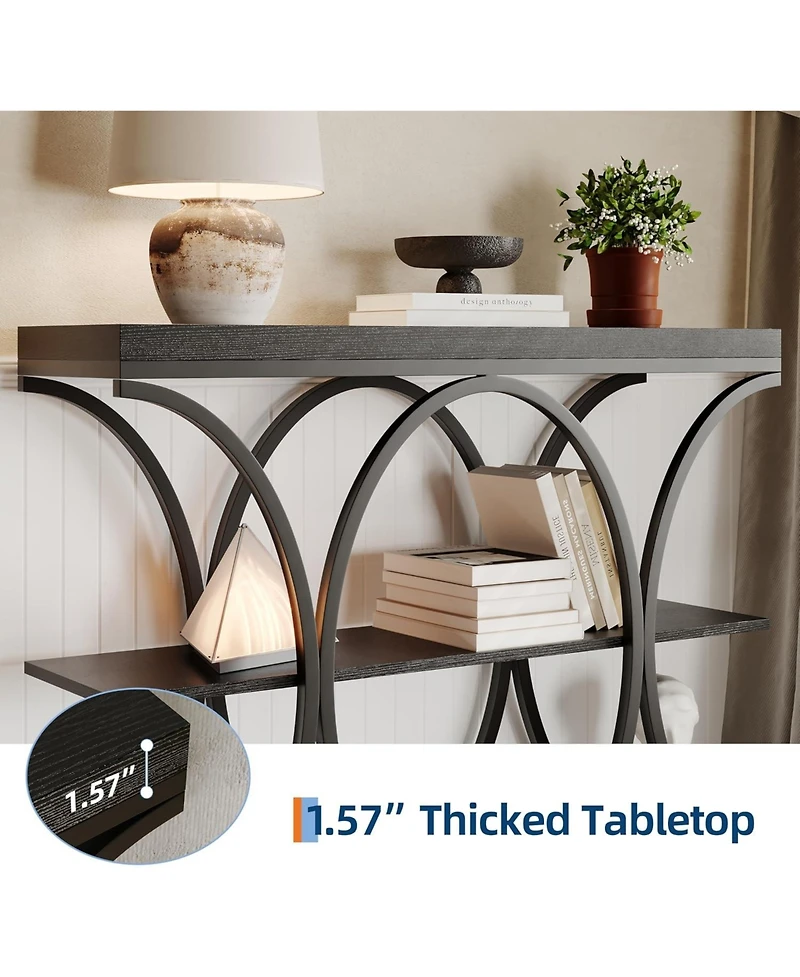 Gaomon 39 Narrow Console Tables for Entryway, Industrial 3-Tier Sofa Table with Round Metal Base and Storage Shelves Living Room, Hallway, Foyer