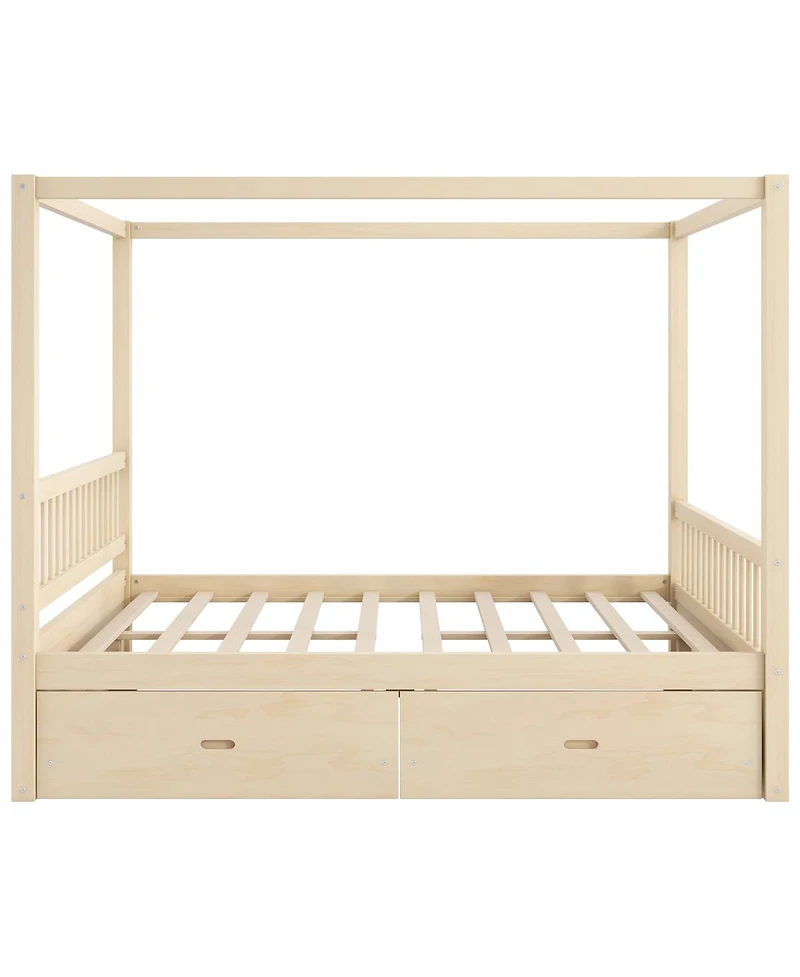 Streamdale Furniture Wooden Canopy Bed with Storage Drawers, Queen size