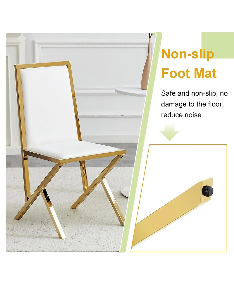 Streamdale Furniture 2-Pack Gold Metal Framed White Pu Dining Chairs with Ergonomic Design