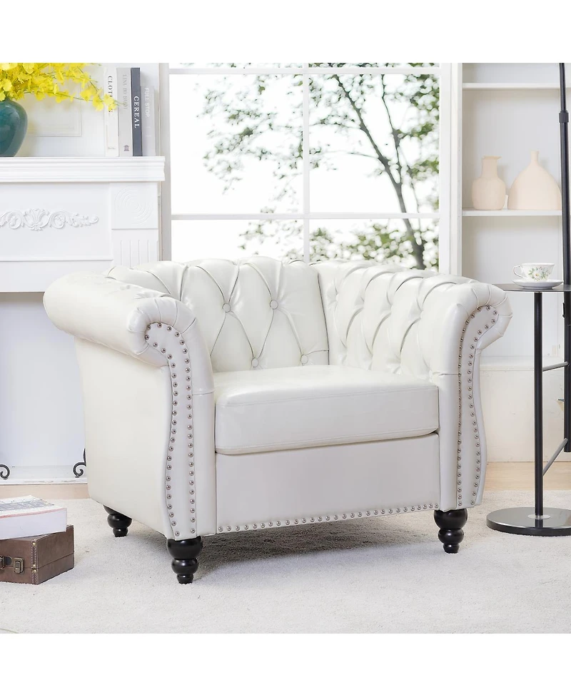 Streamdale Furniture Pu Leather Sofa with Wood Legs, Easy Assembly