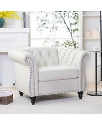 Streamdale Furniture Pu Leather Sofa with Wood Legs, Easy Assembly