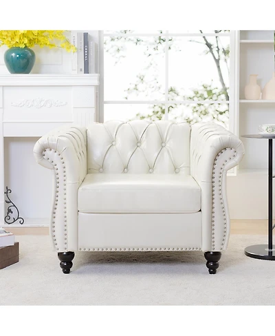 Streamdale Furniture Pu Leather Sofa with Wood Legs, Easy Assembly