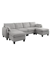 Streamdale Furniture 109" Contemporary L-Shaped Chenille Sectional Sofa with Storage Ottoman