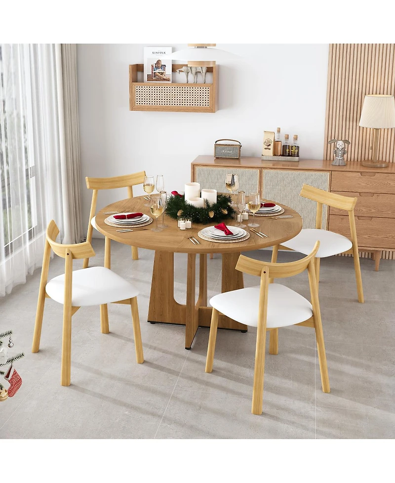 Streamdale Furniture Streamdale Farmhouse Round Dining Set: Oak Table & 4 Chairs with Pu Cushions
