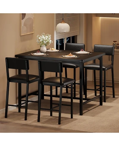 gaomon Dining Table Set for 4 w/Footrest and Corner Protector 5-Piece Kitchen Table Set with Counter Height Table and 4 Upholstered Bar Stools