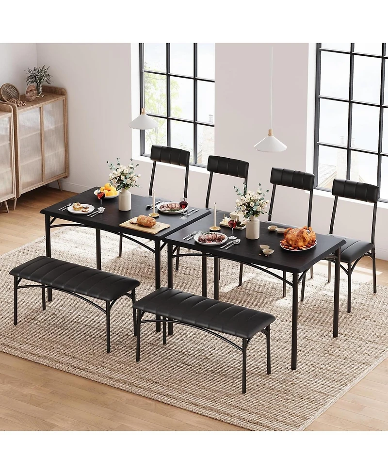 gaomon Dining Table Set for 4 Kitchen Table with Upholstered Bench and 2 Chairs 4-Piece Wooden Dining Table Set for Apartment Dining Room Small Space.