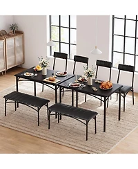 gaomon Dining Table Set for 4 Kitchen Table with Upholstered Bench and 2 Chairs 4-Piece Wooden Dining Table Set for Apartment Dining Room Small Space.