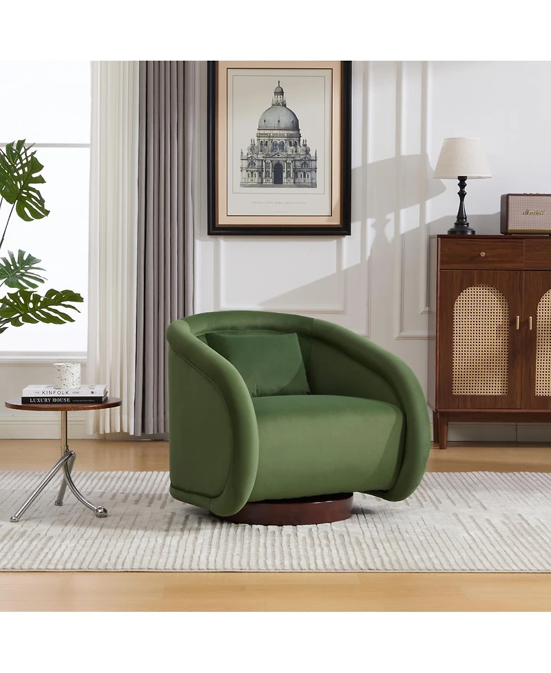 Streamdale Furniture Velvet Swivel Accent Chair, 360-Degree Comfy Pumpkin-Shaped Chair