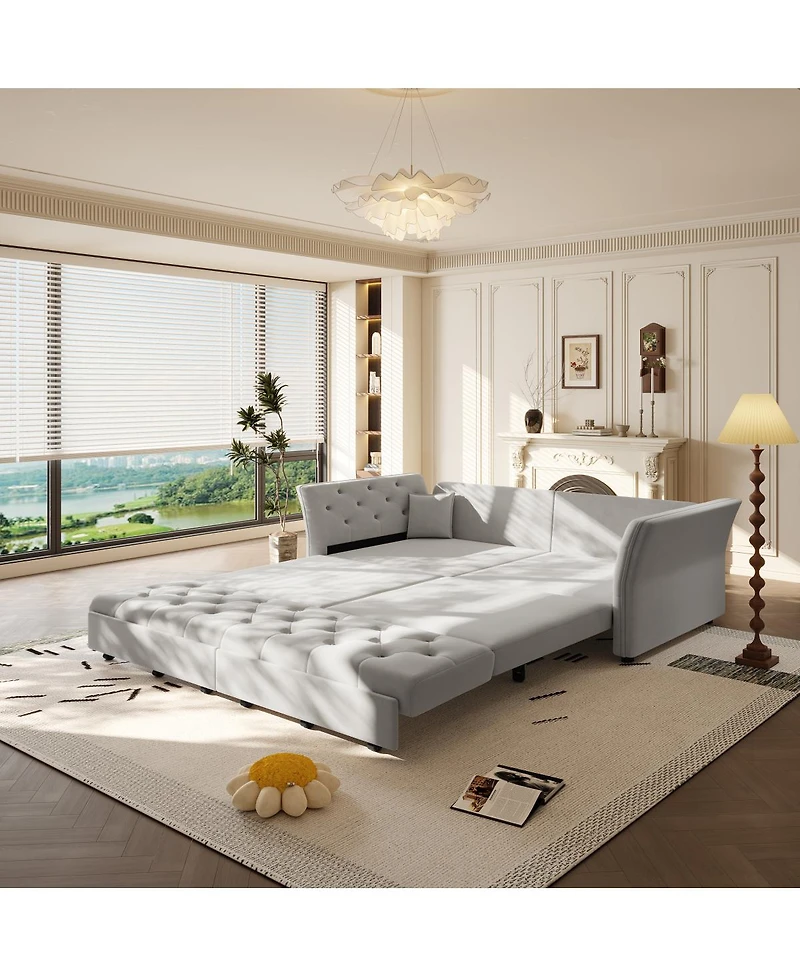 Streamdale Furniture Sofa Bed with Handmade Fabric Flower Design.