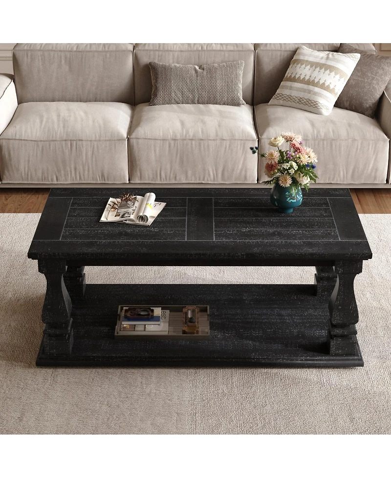 Streamdale Weathered Farmhouse Coffee Table, 47.24" Rustic Living Room Table with Storage Shelf.