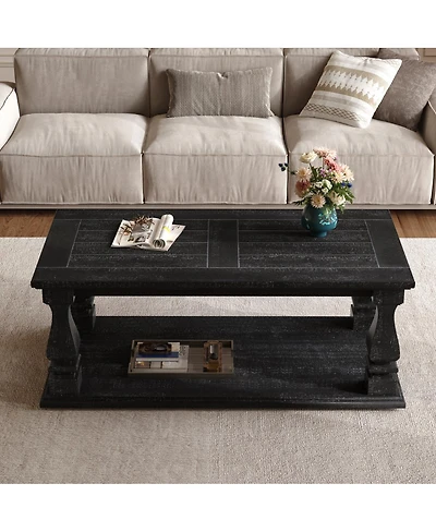 Streamdale Weathered Farmhouse Coffee Table, 47.24" Rustic Living Room Table with Storage Shelf.