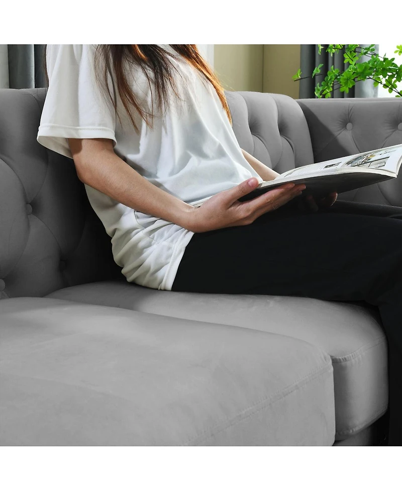 Streamdale Furniture Velvet L-Shaped Sectional Couch, 5-Seater Corner Sofa with 3 Cushions