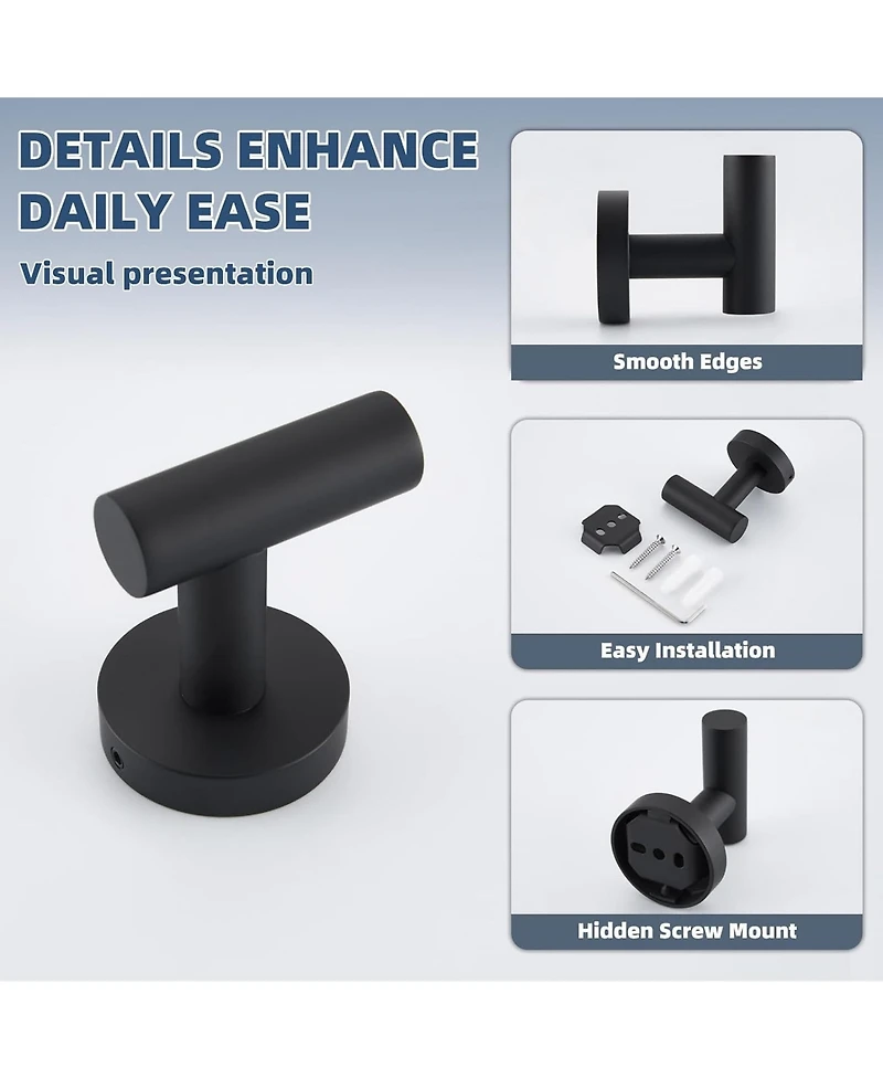 Rainsken 6-Pack Wall-Mounted Stainless Steel Hooks, Bathroom Towel & Coat Hook for Bathroom, Bedroom, Kitchen