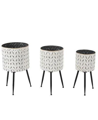 LuxenHome Set of 3 Distressed White and Black Metal Cachepot Planters with Legs