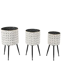 LuxenHome Set of 3 Distressed White and Black Metal Cachepot Planters with Legs