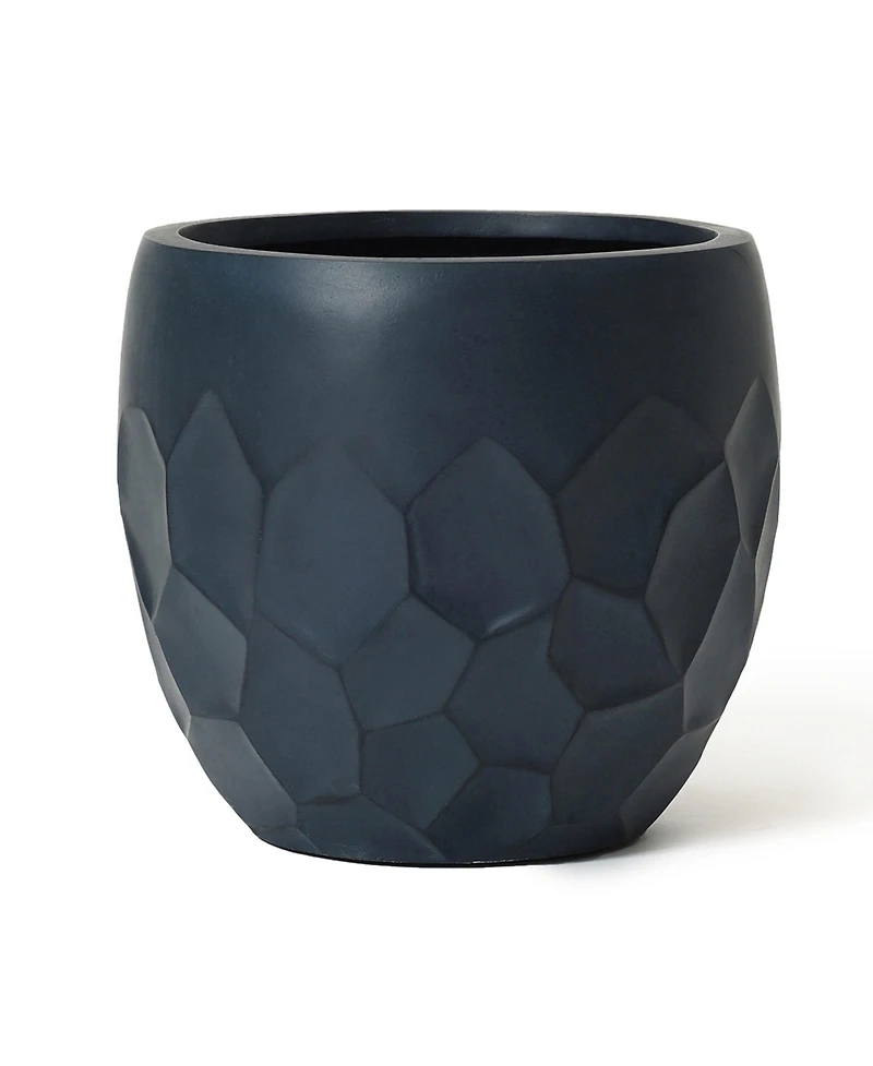LuxenHome 14.6-Inch Round Black Geometric MgO Planter
