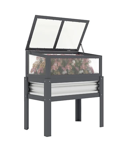 Outsunny Raised Garden Bed with Flip-Up Mini house