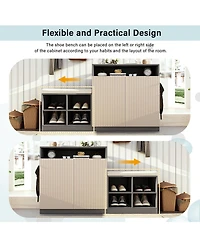 Rainsken Entryway Bench Shoe Cabinet with Adjustable Shelves and Hooks