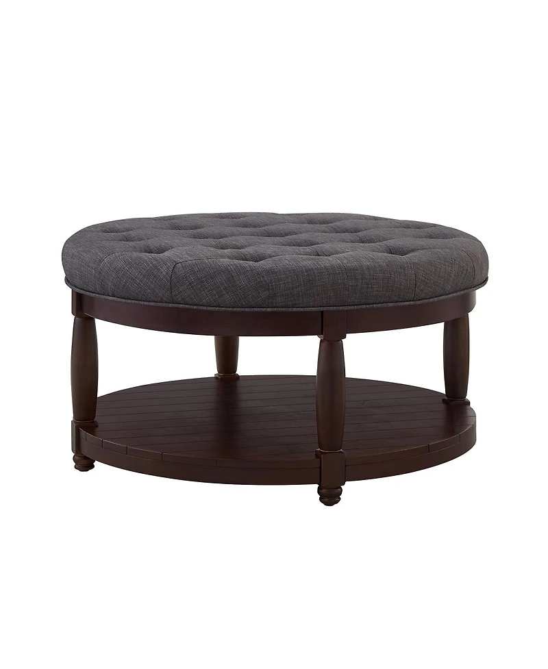 Streamdale Furniture Large Round Tufted Linen Ottoman Coffee Table with Wood Shelf