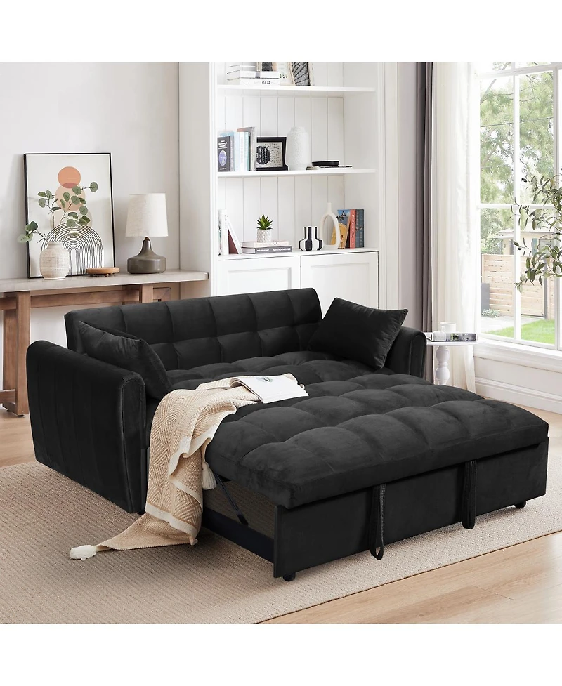 Streamdale Furniture 65-inch 3-in-1 foldable velvet sofa bed with adjustable back and pillows