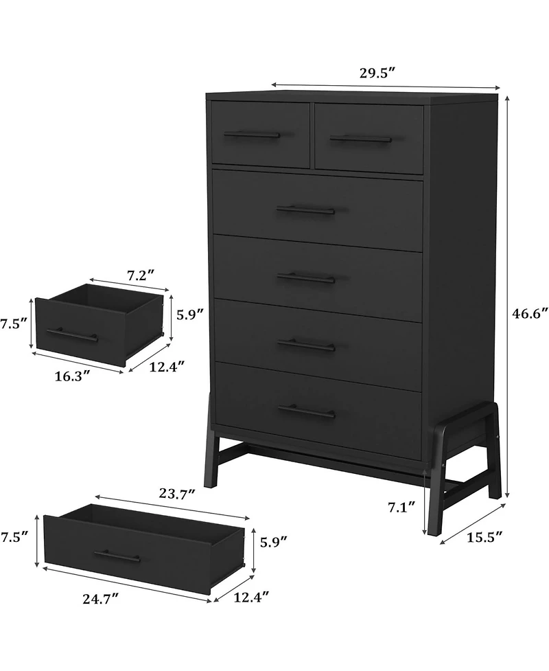 gaomon 6 Dresser for Bedroom, Freestanding 46.6 in Tall Drawer Dresser with Storage, Wooden Closet Storage Chest for Living Room, Bedroom, Entryway