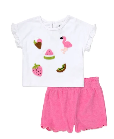Baby Essentials Girls' Short-Sleeve Knit T-Shirt and Shorts, 2-Piece Set