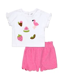 Baby Essentials Girls' Short-Sleeve Knit T-Shirt and Shorts, 2-Piece Set