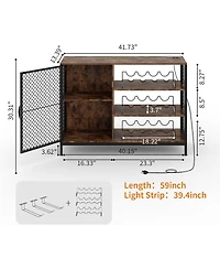 gaomon 42-Inch Industrial Coffee Bar Cabinet with Led Lights, Power Outlets, Wood Liquor Cabinet with Doors, Glass Holders & Storage