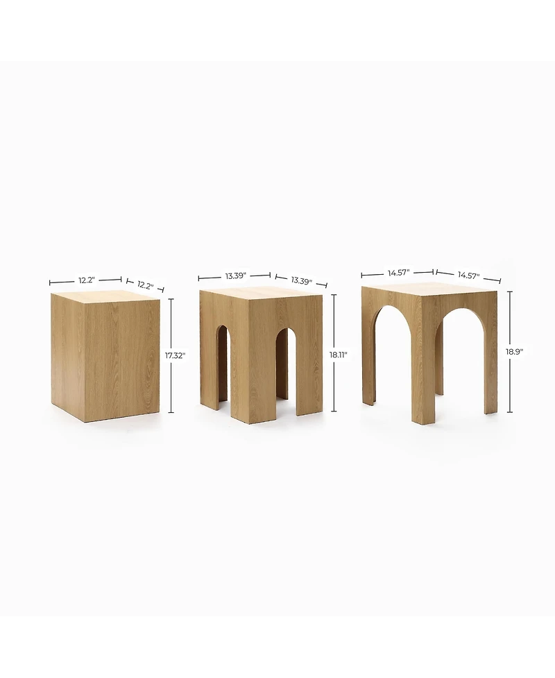LuxenHome Set of Three Oak Finish Nesting Side Tables, Durable Manufactured Wood for Living Room