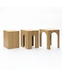 LuxenHome Set of Three Oak Finish Nesting Side Tables, Durable Manufactured Wood for Living Room