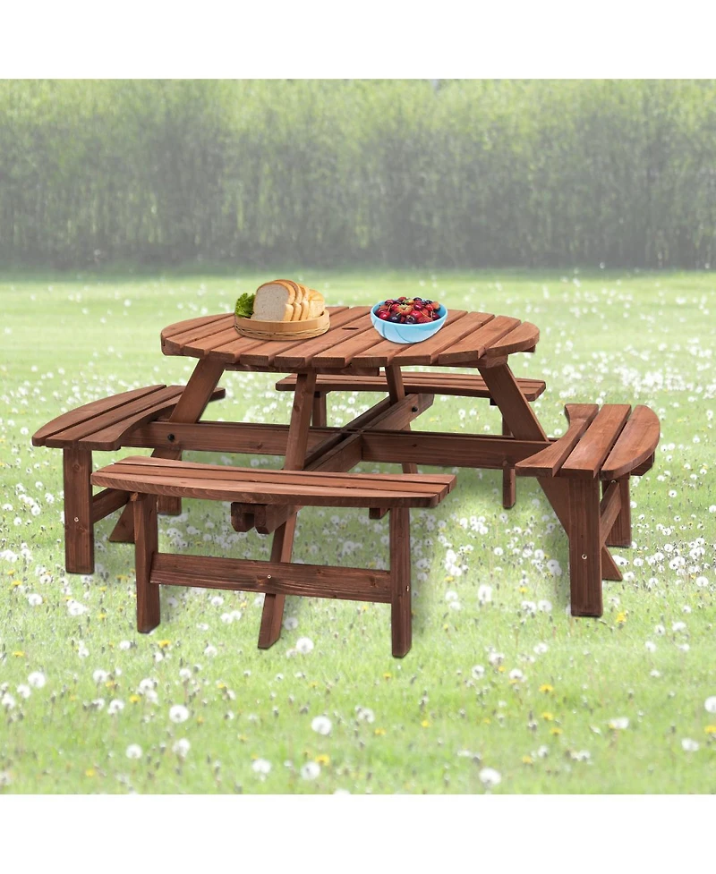 Streamdale Furniture 8 Person Wooden Picnic Table w/ 4 Benches, 2220lb Capacity