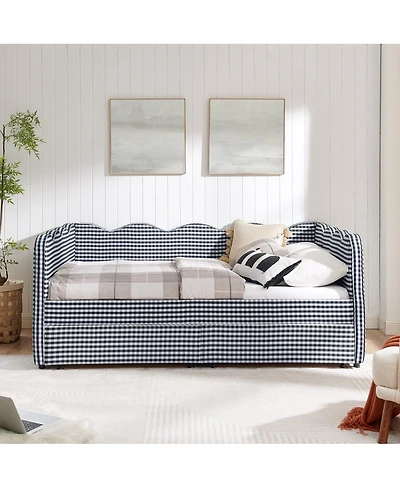 Streamdale Furniture Streamdale Cozy Gingham Daybed with Storage Drawers